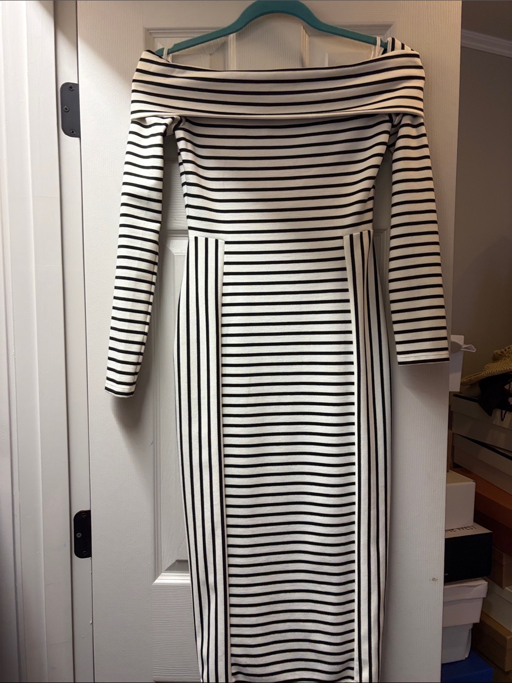10 Crosby Derek Lam Black and White One-Shoulder Striped Midi Dress